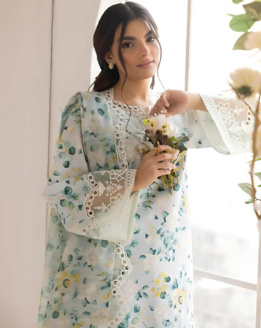 3 Piece Stitched/Unstitched lawn Printed and Embroidered Dress, LP-52